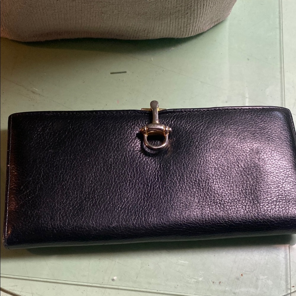 St Thomas Black Leather Wallet with gold clasp